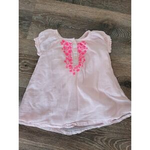 Baby Gap‎ Pink Cotton Gauze Embroidered Floral Henley Dress 6-12 M Short Slv #S